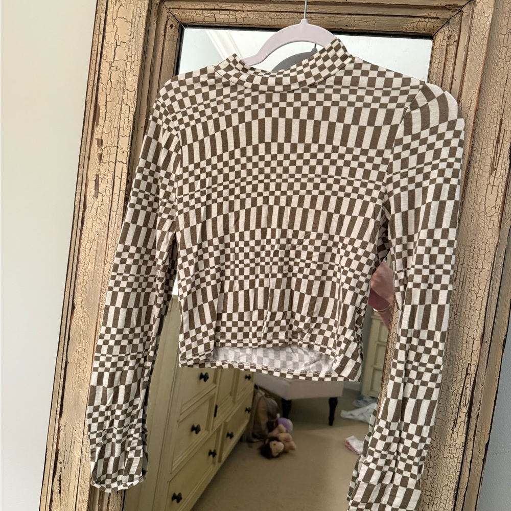 Green and White Checkered Women's Top